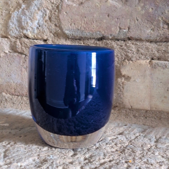 GLASSYBABY I NWT Dark Navy Cobalt Blue Hand-Blown Glass FOREVER Candleholder Art - Picture 5 of 14
